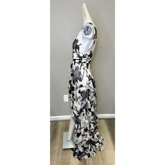 NWT ALICE + OLIVIA HOLLY LOW NECK ASYMMETRIC RUFFLED MAXI DRESS SIZE 8 $795 - Picture 6 of 9